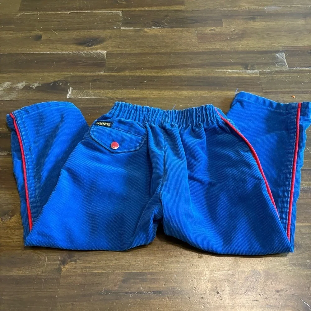 Oshkosh Union Made American Vintage Blue Corduroy Pants Red Stripe Straight Wide